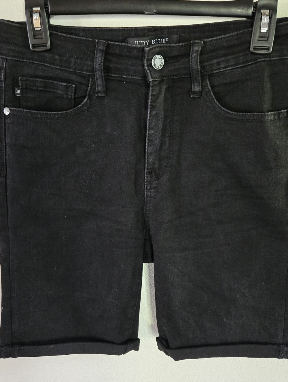 Judy Blue Denim Shorts Womens Medium Black Rolled Cuff 8 In Inseam Cotton Blend